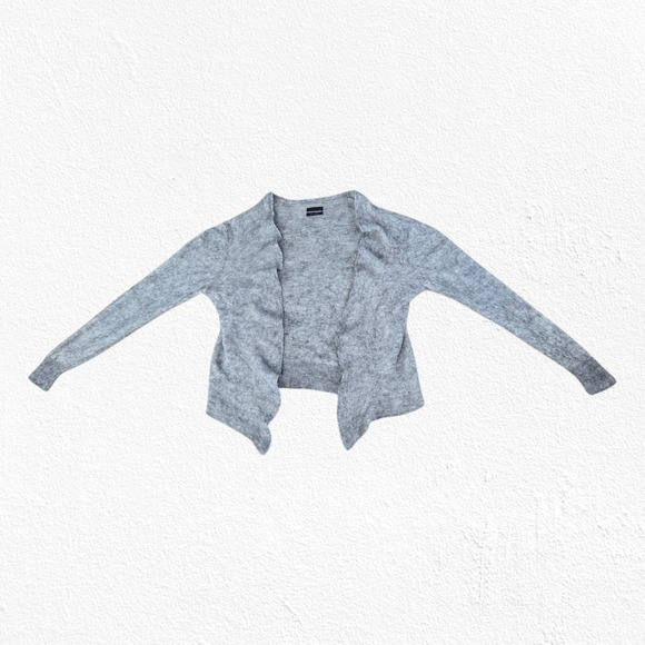 AllSaints Light Grey Open Front Wool Alpaca Cropped Cardigan Sweater Size XL - Picture 3 of 8